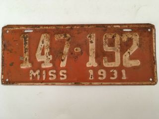 1931 Mississippi License Plate All Paint Ford Model A Dodge Chevy Buick