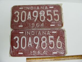 1964 Indiana State License Plate Passenger Car Tag 30a9855 & 30a9856 Gas Oil