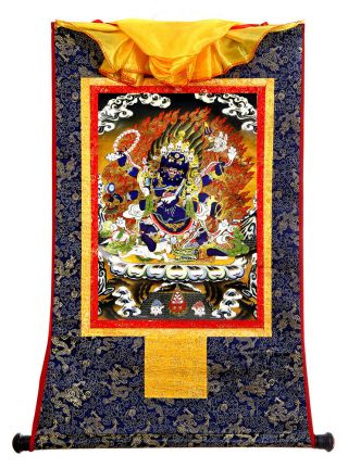 48 Inch Tibet Buddhist Thangka Painting Guardian Six - Armed Winged Mahakala