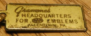 Rare 1941 Penna Mini License Plate Keychain; Grammes Headquaters For Aaa Emblems