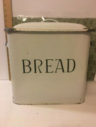 Antique Enamelware Bread Box With Black Trim