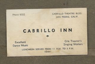 1930`s Cabrillo Inn San Pedro California Advertising Card