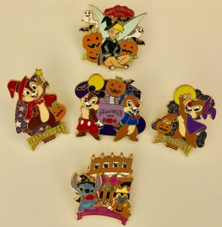 Disney Store Japan Jds Halloween 2005 Chip & Dale Stitch Tinker Bell 5 Pin Set