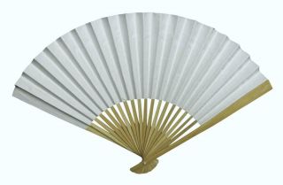 12 White 10 " Paper Folding Fans With Bamboo Ribs Wedding Favor Or Craft Project