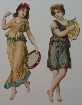 2 Antique Embos.  Diecut Chromo,  Victorian Scraps Of Lovely Nymphs.  App 12x5 Cms.