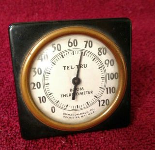 Vintage 1930s Tel Tru Room Thermometer Germanow Simon Co Rochester Standing Hang