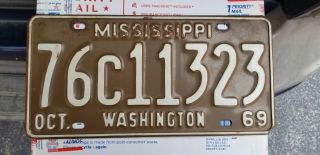 1969 Mississippi,  Washington County License Plate Tag,