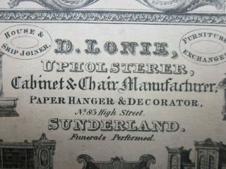 19th Century Trade Card - Upholsterer & Funerals Etc.  D.  Lonie Of Sunderland