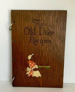 1939 Fine Old Dixie Recipes Wooden Cover Black Americana Cookbook.