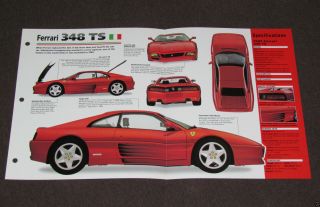 1989 - 1994 (1993) Ferrari 348 Ts Spec Sheet Brochure Photo Booklet