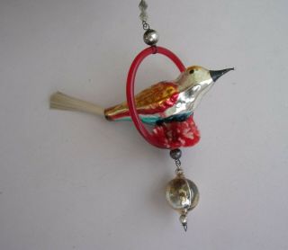 Vintage Blown Glass Song Bird In Nest Christmas Tree Ornament