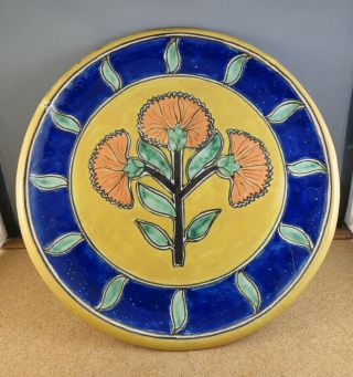 Vintage Colorful Mexican Art Pottery Dandelion Flower Plate Signed By Artist 11 "