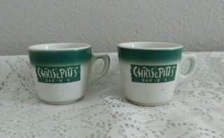 2 Vintage Chris & Pitts Bar - B Q Bbq Restaurant Ware Advertising Coffee Mugs