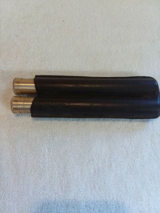 Leather Holder 2 Brass Tube Travel Cigar Case Humidor Dark Brown