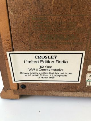 Vintage Crosley Limited Edition Radio w/Cassette 50 Year WWII Commemorative 1935 5