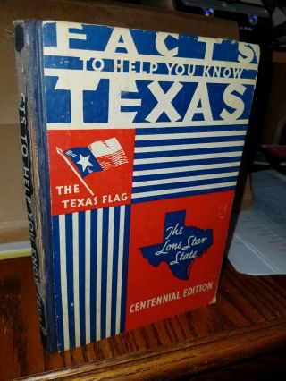 Rare 1936 " Facts To Help You Know Texas " Centennial Edition Hc Book - Lone Star