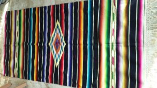 Multi Color Vintage Mexican Serape Saltillo Fine Wool Blanket 1940s - 1950s Kilim