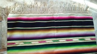 Multi color Vintage Mexican Serape Saltillo fine Wool Blanket 1940s - 1950s kilim 2