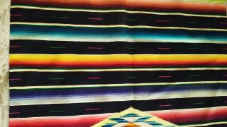 Multi color Vintage Mexican Serape Saltillo fine Wool Blanket 1940s - 1950s kilim 4