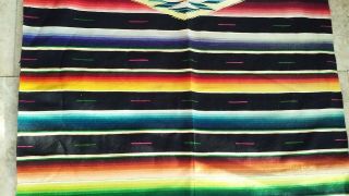 Multi color Vintage Mexican Serape Saltillo fine Wool Blanket 1940s - 1950s kilim 6