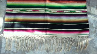 Multi color Vintage Mexican Serape Saltillo fine Wool Blanket 1940s - 1950s kilim 7