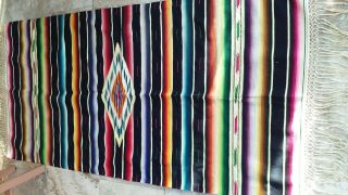 Multi color Vintage Mexican Serape Saltillo fine Wool Blanket 1940s - 1950s kilim 8