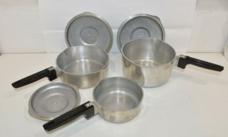 Set Of 3 Vintage Magnalite 1,  2.  5 & 3 Quart Aluminum Pots W/ Lids Made In Usa