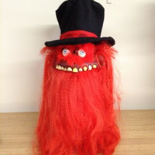 Red Furry Funny Man Mask With Red Ex Long Beard And Top Hat