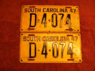 1947 South Carolina License Plates Pair Paint
