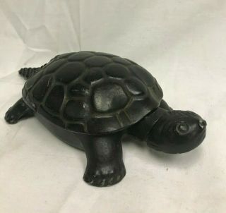 Vintage Cast Aluminum Metal Snapping Turtle Ashtray / Trinket Box