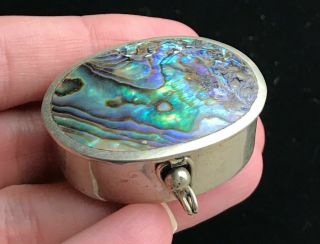 Vintage Mexico Abalone Pill Trinket Box Signed 1 3/4 " M078