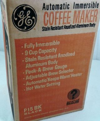 NOS Vtg GE General Electric Coffee Maker Percolator P15 P15BK Black Automatic 4
