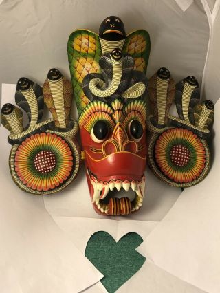 Sri Lankan Raksha Folk Art Carved Mask Wall Decor Dragon Snake Demon 030819gg
