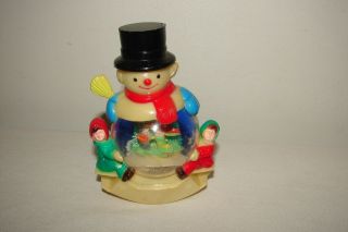 Vintage Christmas Plastic Snowman On Rocker Snow Globe Htf Kitsch