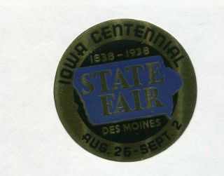 Vintage Poster Stamp Label Iowa Centennial State Fair 1938 Des Moines Gold Foil