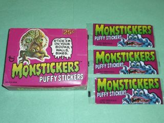 Monstickers Puffy Stickers - Topps 1979 - Empty Display Box,  Wrappers