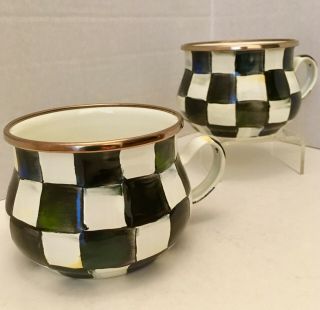 Mackenzie - Childs Courtly Check Enamelware Mugs,  Two (2)
