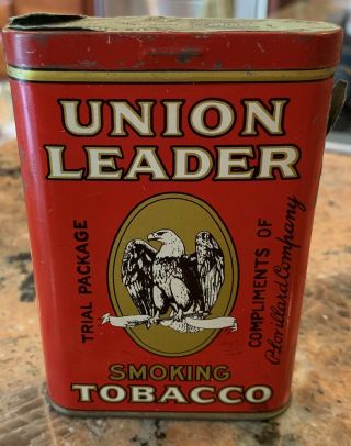 Vintage Union Leader Trial Package Tobacco Tin 4 3/8” X 3” 9