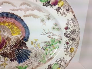 Vintage Hand Painted Transferware Turkey Platter Serving Tray Plate Large 18 