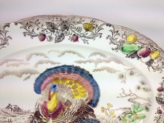 Vintage Hand Painted Transferware Turkey Platter Serving Tray Plate Large 18 