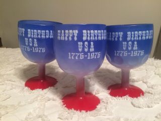 Unique Vintage Bicentennial Footed Goblets 3 Happy Birthday Usa 1776 - 1976
