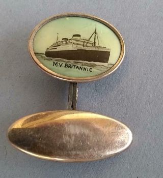 Vintage M.  V.  Britannic Ship Cufflink Single Souvenir White Star Line Gold Plate