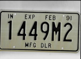 Indiana 1991 License Plate " 1449m2 " Manufacturing Dealer