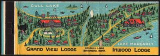 Vintage Matchbook Cover Grand View Lodge And Inwood Lodge Gull Lake Minnesota