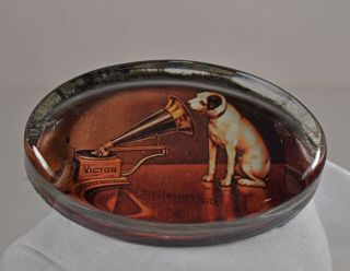 Vintage Advertising Glass Paperweight Victor Phonograph Nipper The Dog