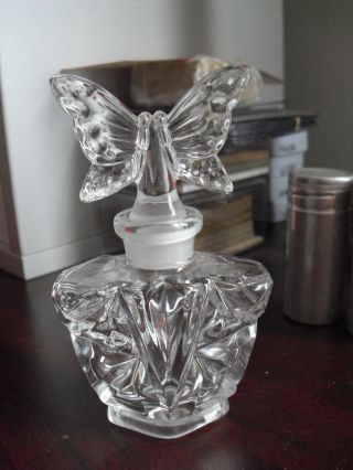 Vintage 24 Lead Crystal Butterfly Handle Perfume Bottle
