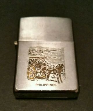 Zippo 1972 Philippines Brushed Steel Lighter.  Script Logo.