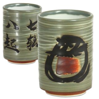 Japanese 3.  5 " H Ceramic " Fall Down 7 Times Get Up 8 " Daruma Tea Cup Made In Japan