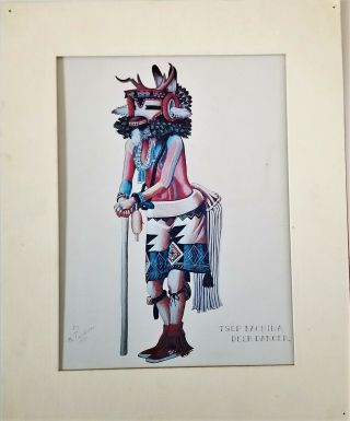 Tsep Kachina Deer Dancer - Hopi Painting Signed K.  Tuvehuema