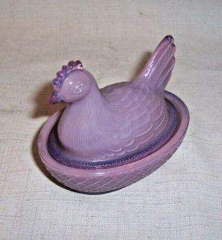 Rare 3 1/4 " Long Boyd Purple Hen - On - Nest Chicken Glass Open Salt Dip Cellar Dish